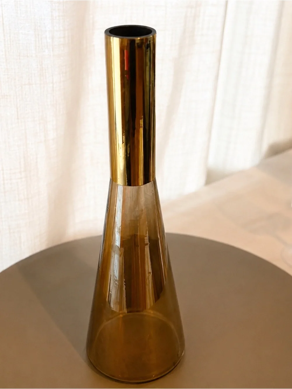 Brass and Amber Glass Decorative Vase - Home Accents